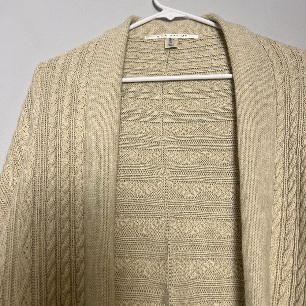Max Studio Womens Wool Alpaca Blend Cable Knit Open Front Cardigan Beige Sz S - Picture 9 of 16